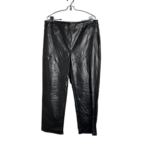 NWT Laundry by Shelli Segal‎ Black Faux Leather Pull On Crop Ankle Pants XL - Picture 1 of 6